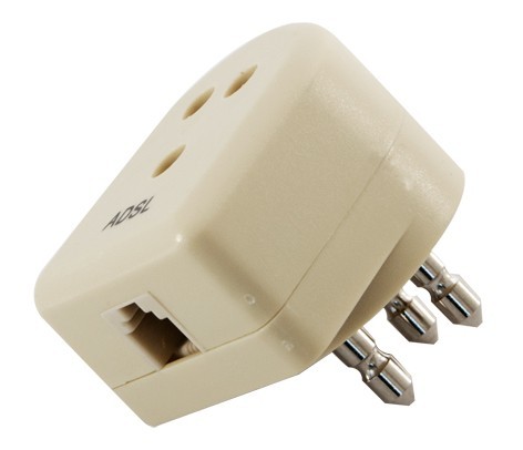 20/17 Spina presa passante 3 poli tipo SIP + uscita modulare 6p4c con filtro ADSL