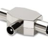RF91 Distributore induttivo di segnale a 2 vie 2 prese 1 spina antenna TV
