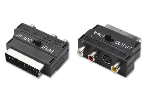 11/19 Adattatore scart s-vhs + rca con commutatore entrata uscita in out