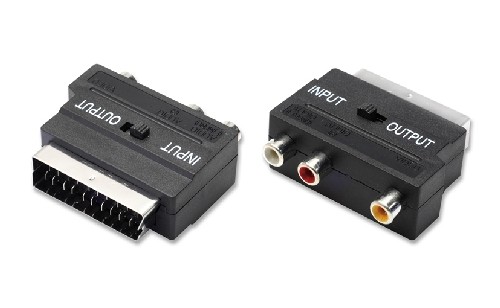 11/15 Adattatore spina scart - 3 prese rca con commutatore ingesso uscita in out