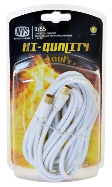 9/55W Cavo alta qualità  - spina maschio presa femmina + 1 adattatore antenna - 5 mt