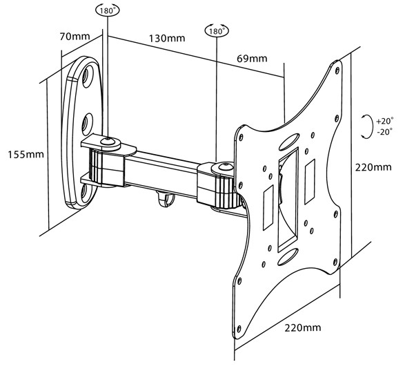 LCD14 Supporto 1 braccio staffa per tv lcd led 24 26 28 32 40 42 " pollici incl orient