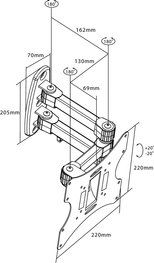LCD15 Supporto 2 bracci staffa per tv lcd led 24 26 28 32 40 42 " pollici incli orient