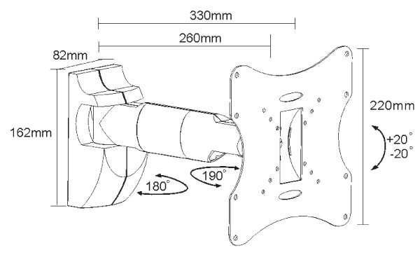 LCD24 Supporto 1 braccio staffa per tv lcd led 24 26 28 32 40 42 " pollici orient incl