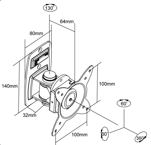 Supporto staffa a parete, orientabile e inclinabile, per tv LCD LED fino a 23 pollici e 15 kg.