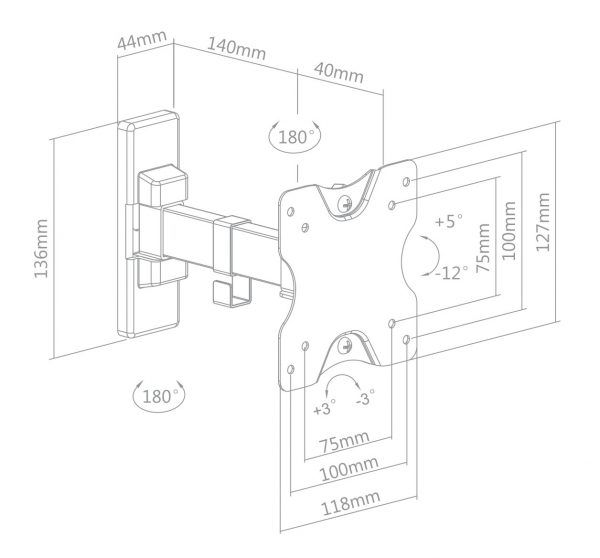 Supporto staffa inclinabile orientabile per tv lcd led 19 22 24 26 28 32 " pollici