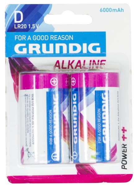 2 Pile Batterie alcaline Torce LR20 tipo D 6000 mAh Grundig
