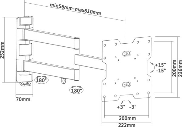Supporto staffa per TV per 22 24 26 28 32 40 42 " pollici 61 cm dalla parete