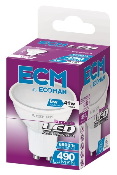 Faretto Led Gu10 6 W Luce Fredda 6500 K