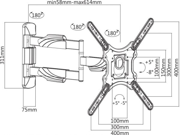 Supporto staffa per TV per 26 32 40 42 50 55" VESA 400