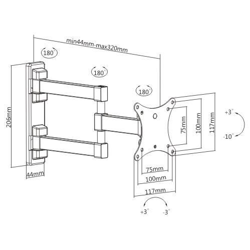 Supporto staffa 2 bracci per TV LCD LED 24 26 28 32 pollici