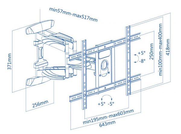 Supporto a parete a pantografo per TV 42 47 50 55 60 65 70 pollici
