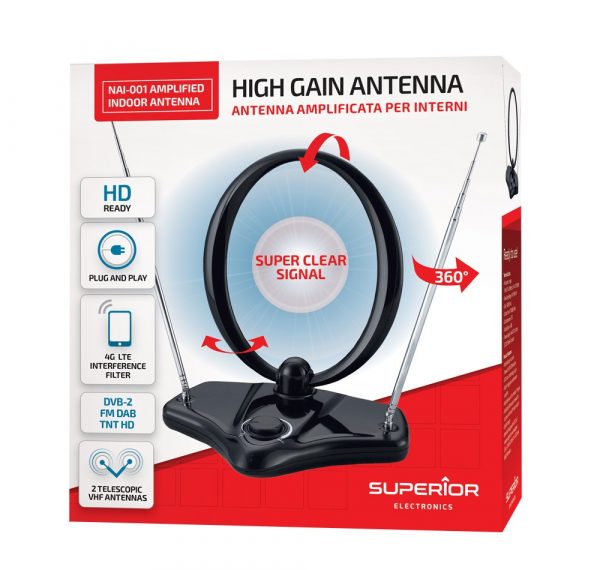 Antenna interna amplificata per TV Radio FM DAB Superior