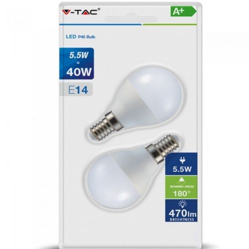 Lampadina led sfera 2pz 5.5w 40w calda 2700k e14 VT-2146 V-TAC