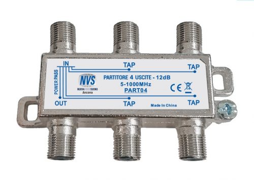 Partitore passante di segnali tv dvb 1 ingresso 4 uscite connessioni F