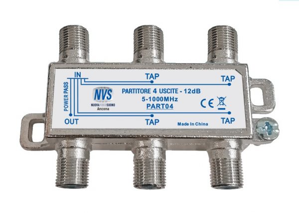 Partitore passante di segnali tv dvb 1 ingresso 4 uscite connessioni F