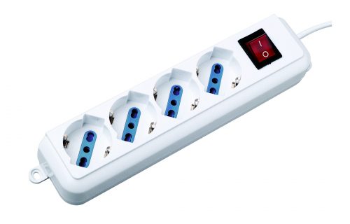 80179N Ciabatta multipresa elettrica 4 posti shuko con interruttore bianca 1,5 mt