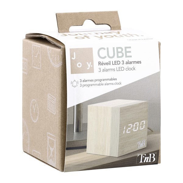 CLOCKSQWD Sveglia 3 allarmi cubo legno