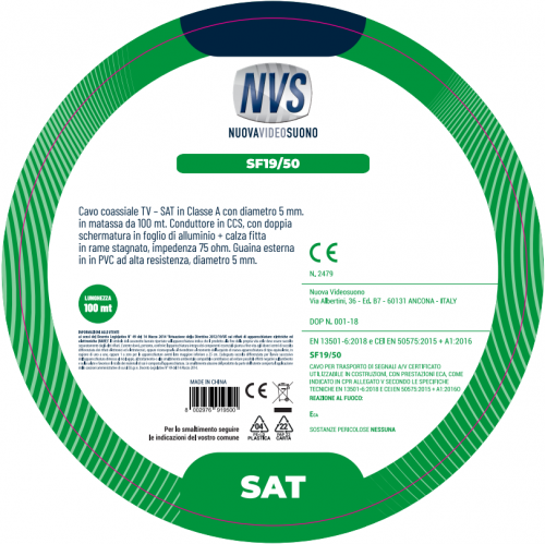 SF19/50 Cavo bobina coassiale SAT Classe A ECA 5 mm 100 mt