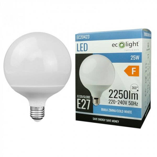 EC20423 Lampada led globo E27 25W Luce fredda 6500 Lumen 2250 Dim 120x164
