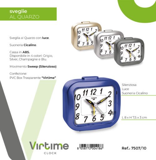 7507-10_virtime_clock 7507/10 SVEGLIETTA AL QUARZO QUADRATA CON LUCE